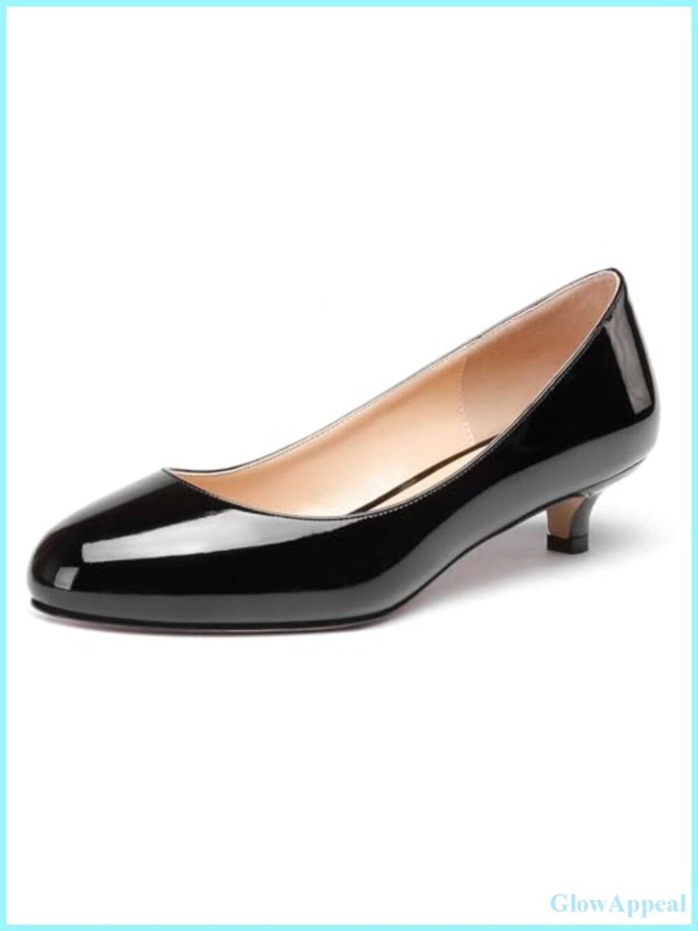 Kitten Heels 1.4 Inch Low Heel Pumps Slip On Round Toe Patent Leather Dress